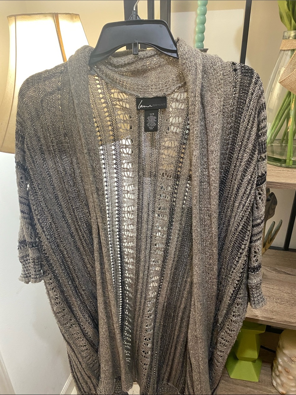 Lane Bryant Gray Open-Knit Draped Cardigan